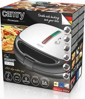 Sanduiç-bërës Camry CR 3057 6-në-1 1200W, zi/argjend