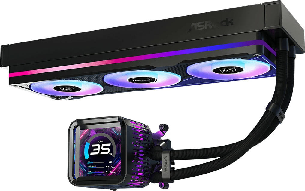 Ftohës i lëngshëm AIO ASRock Phantom Gaming 360 LCD, 3x120mm PWM, ekran IPS 3.4", i zi