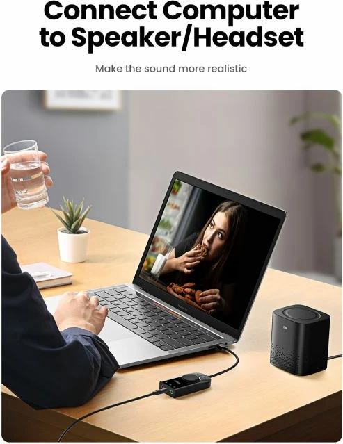 kartë zëri USB e jashtme UGREEN 40964, USB 2.0, 3x 3.5mm, kontroll volum + mute, e zezë