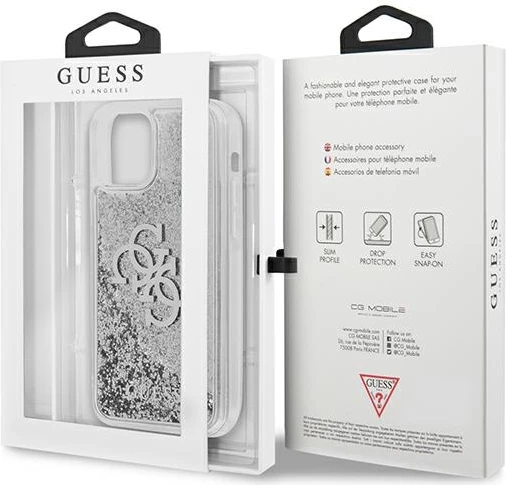 Mbështjellës Guess GUHCP12LLG4GSI për iPhone 12 Pro Max 6.7", 4G Big Liquid Glitter, argjend