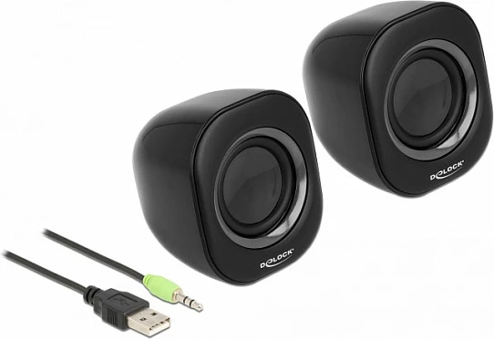 Altoparlantë PC DeLOCK Mini Stereo, 2.0, USB power, 3.5 mm, 2 W, zi/gri