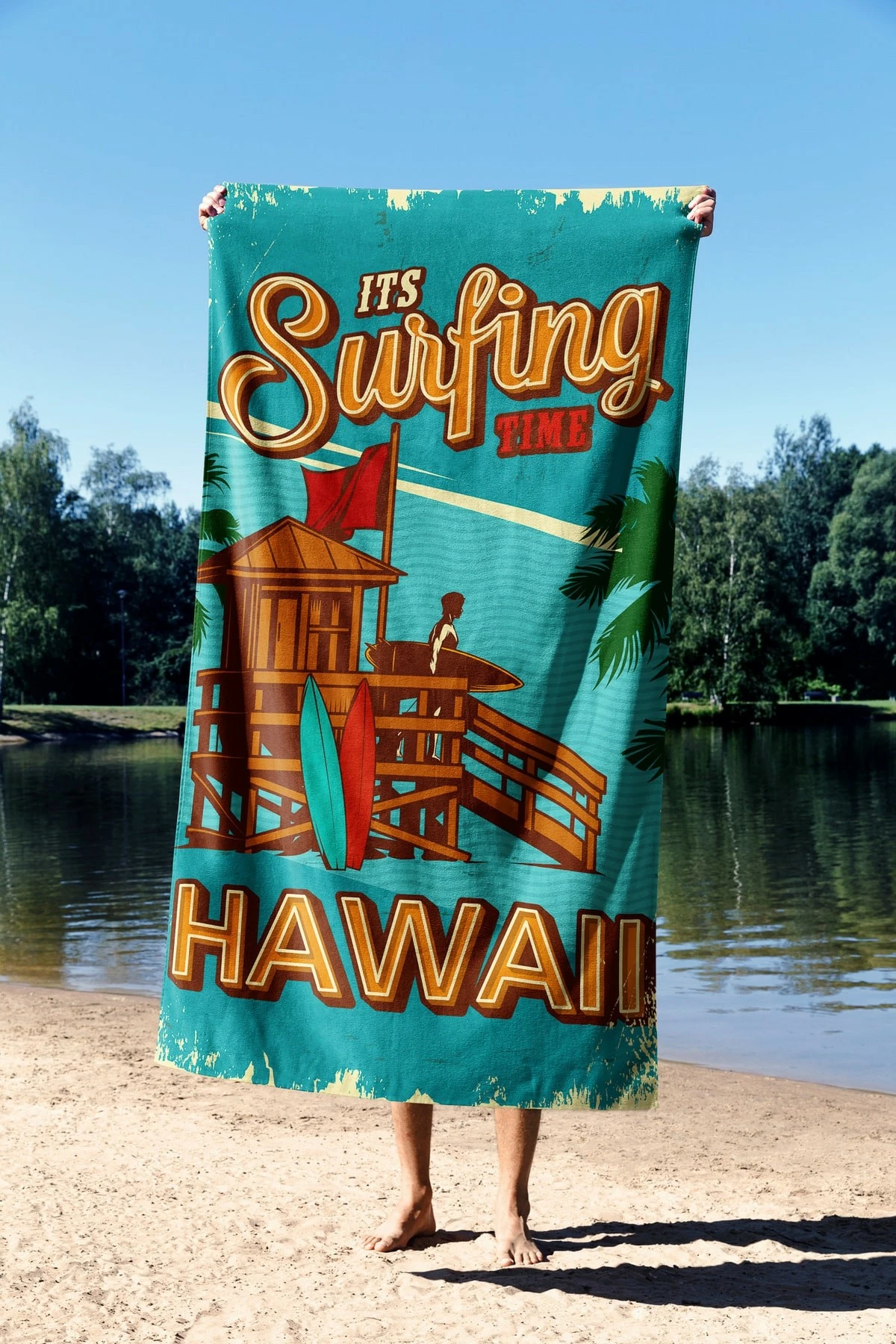 Peshqir plazhi Mijolnir, Surfing Time Hawaii, shumëngjyrësh, 90x150cm