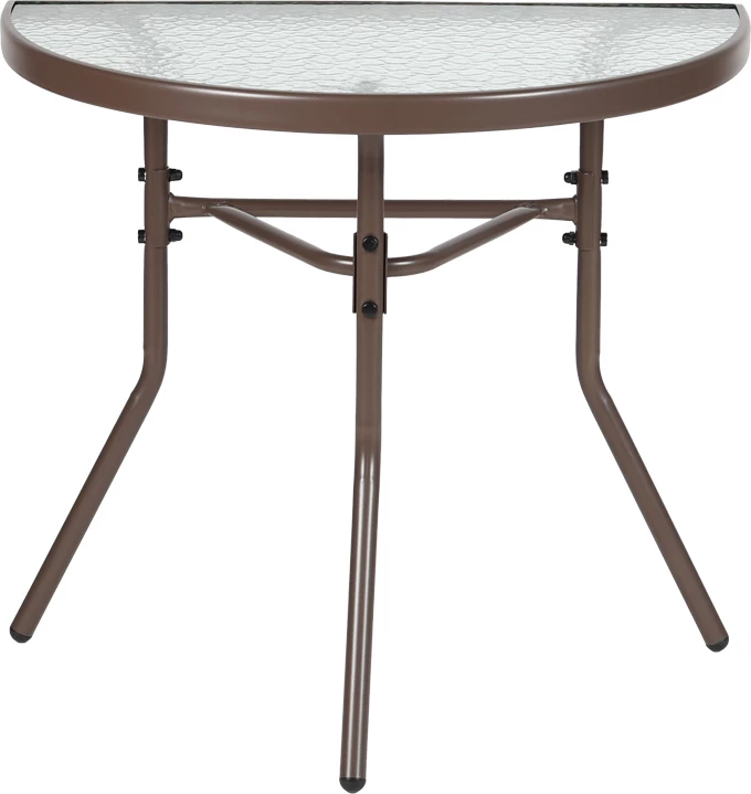 Tavolinë gjysmë-rrethore Bion, xham i valëzuar, metal, kafe-transparente, 70x40x65cm