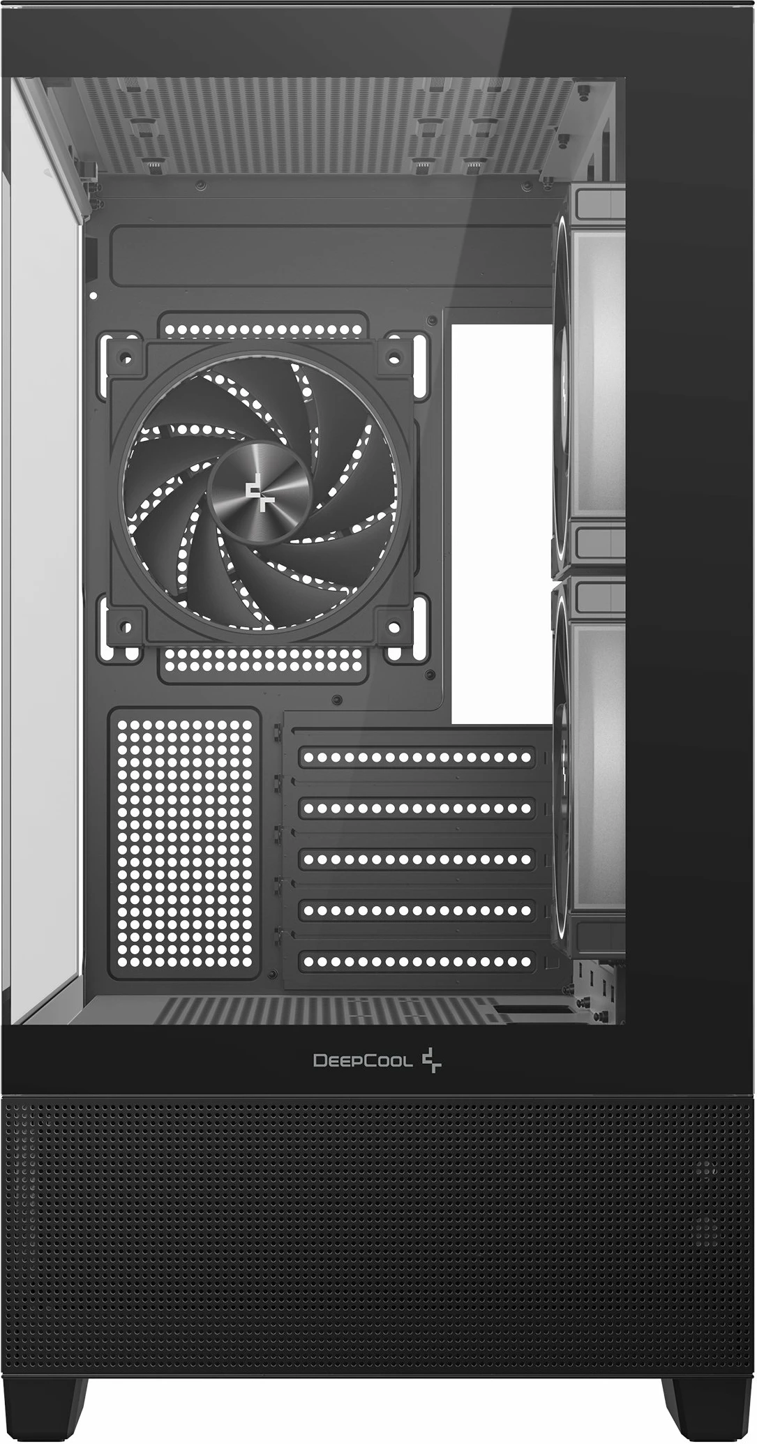 Kasë Deepcool CG380 3F Micro-ATX/ITX, xham i temperuar panoramik, 3x 120mm PWM ARGB, USB-C, pa PSU, e zezë