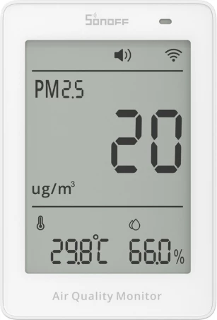 Monitor cilësie ajri Sonoff AirGuard SAWF-07P, Wi‑Fi, LCD 3.73\", PM2.5/PM10, Matter, bardhë