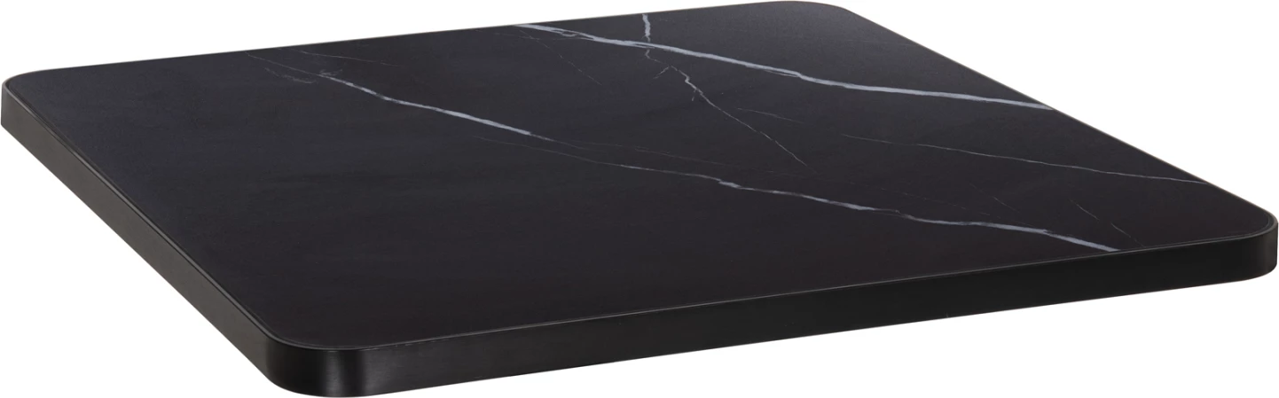 Sipërfaqe tavoline katrore prej guri të sinterizuar, mermer i zi, kornizë e zezë alumini, FH6655.03, 80x80 cm
