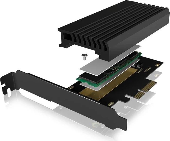 kartë adapter PCIe për SSD M.2 NVMe ICYBOX IB-PCI214M2-HSL PCIe 4.0 x4 me heatsink, e zezë