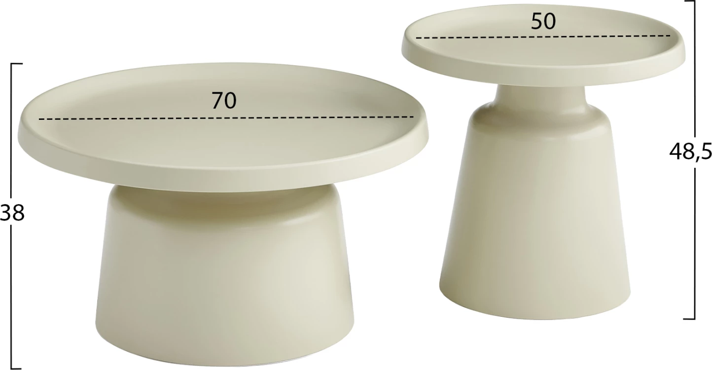 Set 2 tavolina kafeje RINKON2, metal, ngjyrë shampanjë, FH18304.04, Φ50cm & Φ70cm