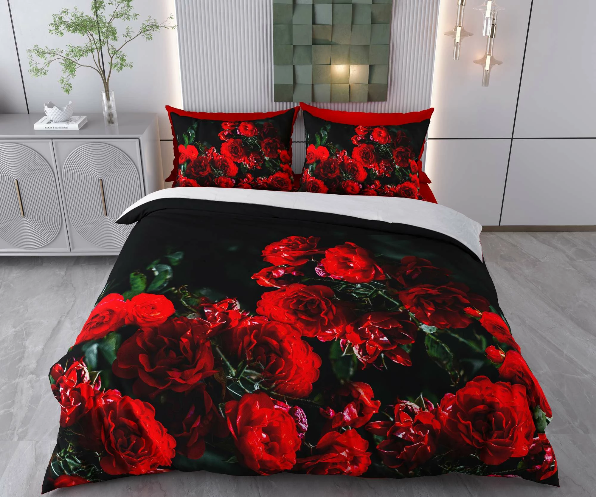Set mbulesë jorgani njësh, L'Essentiel Linge de Maison, Alena, e kuqe dhe e zezë