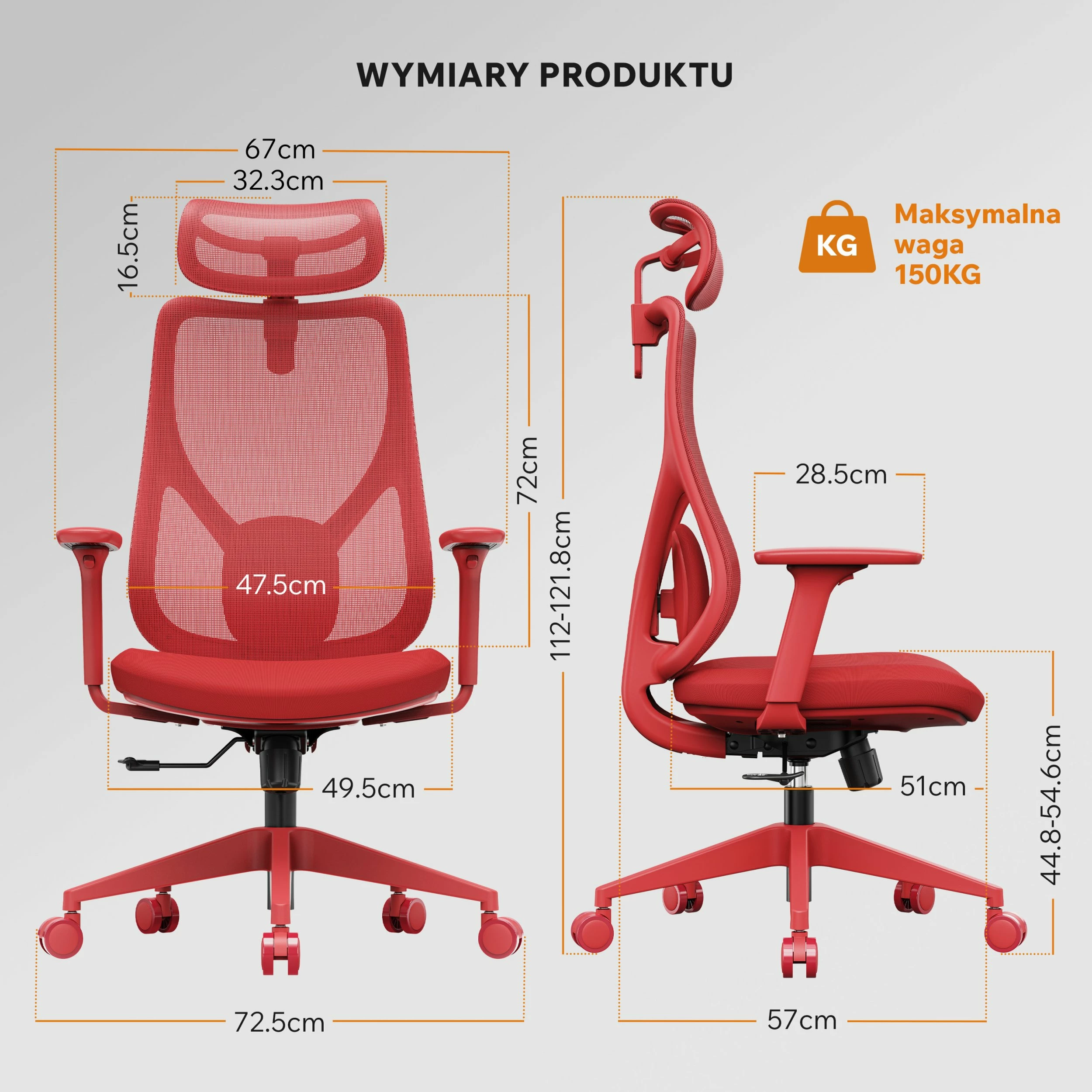 Karrige zyre SENSE7 Moyo, me rrota, mbështetëse meshe, 150 kg, e kuqe