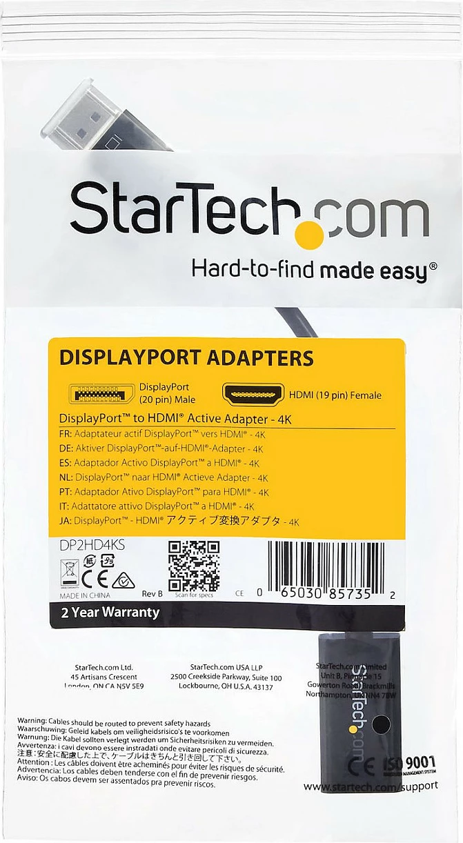 Adapter kabllo StarTech DP2HD4KS DisplayPort në HDMI, 4K 30Hz, 0.15m, i zi