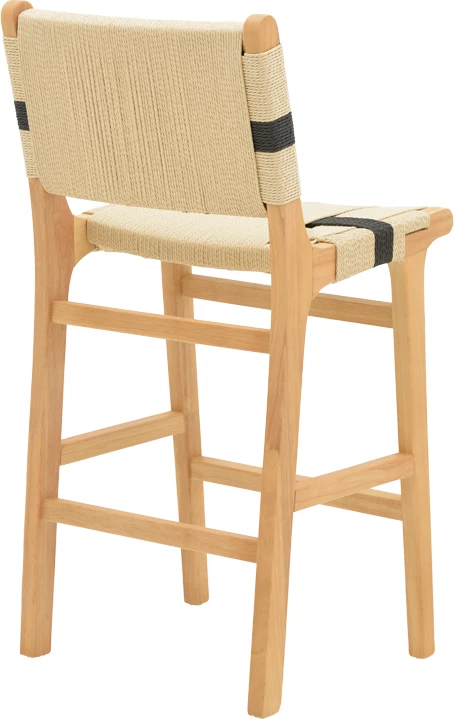 Karrige për bar Julien, dru gome natyral, litar natyral-zi, 45x46x95 cm