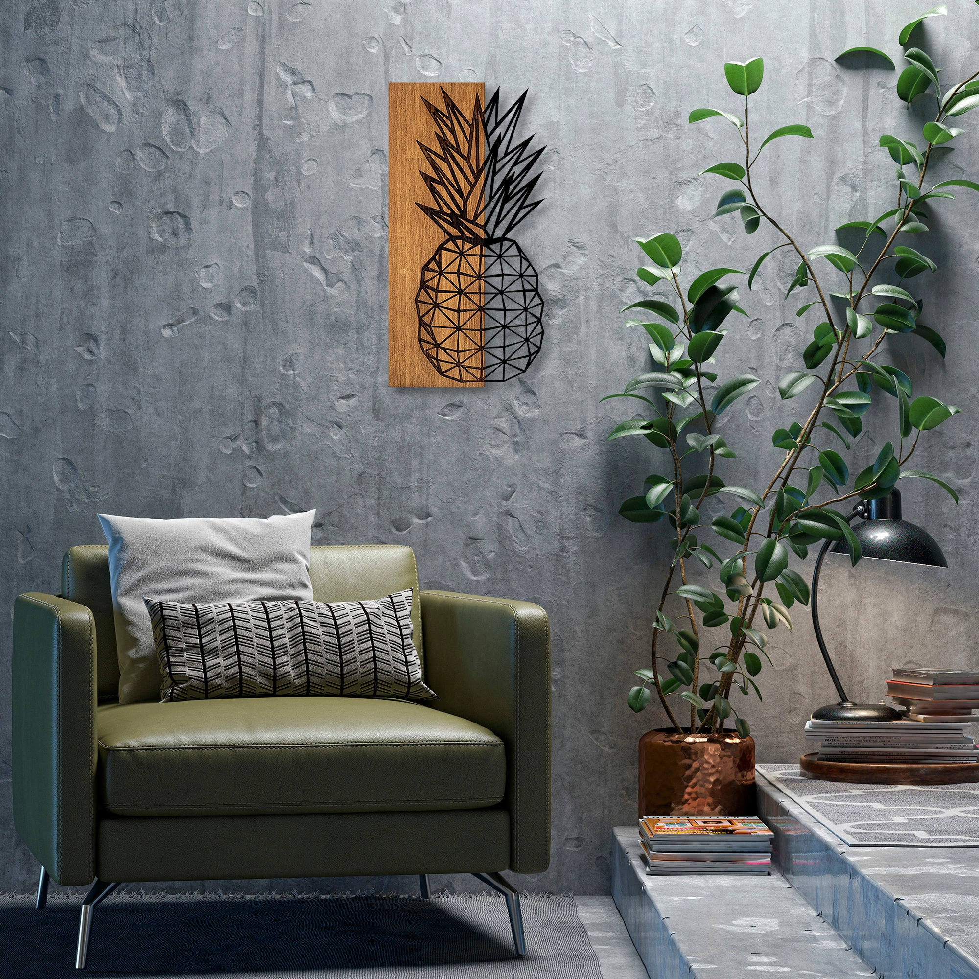 Aksesor dekorativ për mur, dru dhe metal, Wallity MA-298, ngjyrë arre, 58x30cm