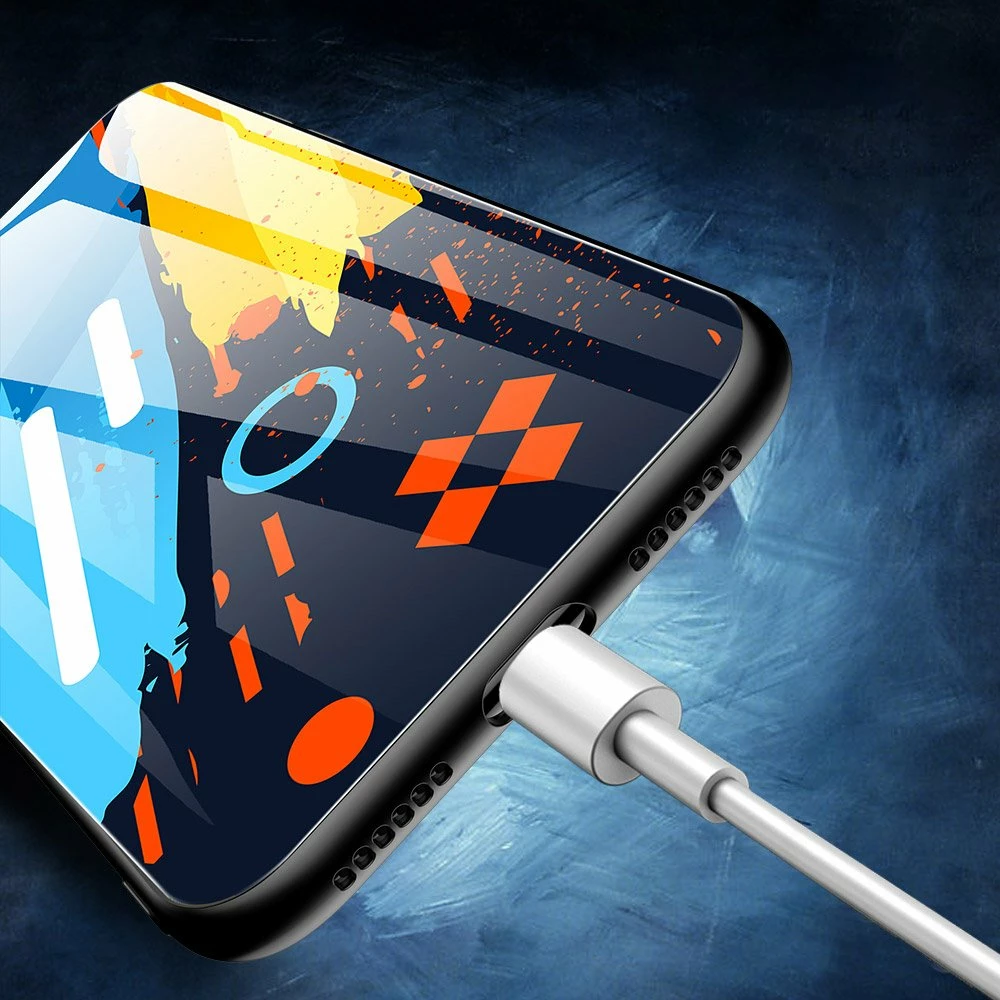 Mbështjellës Hurtel për iPhone 11 Pro Max, xham i temperuar, silikon, model me ngjyra blu/verdhe/portokalli