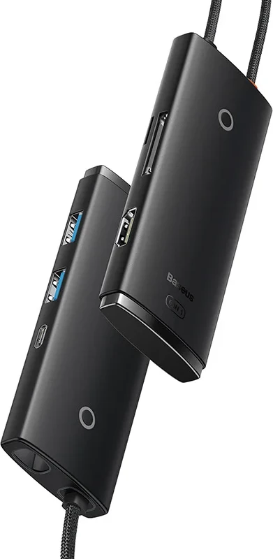 Kasë Baseus Lite Series 6-në-1, USB-C në 2x USB 3.0 + USB-C + HDMI + SD/TF, e zezë