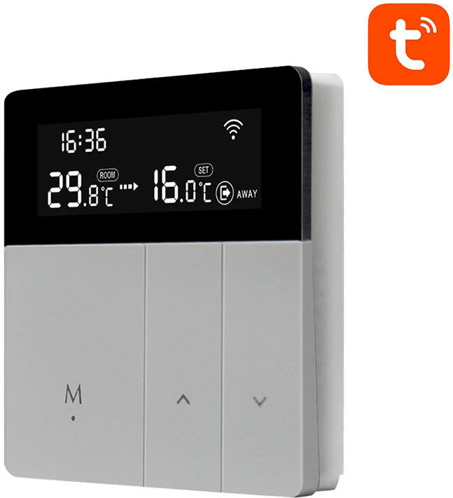 Termostat i mençur Wi‑Fi për bojler DHW, Avatto WT50-BH-3A, 3A, Tuya Smart Life, ekran LCD, gri