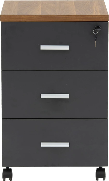 Komodinë me rrota Oscar 3 sirtarë, ngjyrë arre-karbon, 40x48x63cm