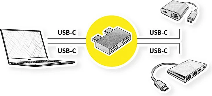 Adapter USB-C ROLINE 12.03.2945, 2x USB-C mashkull në 2x USB-C femër, 10 Gbit/s, argjendtë