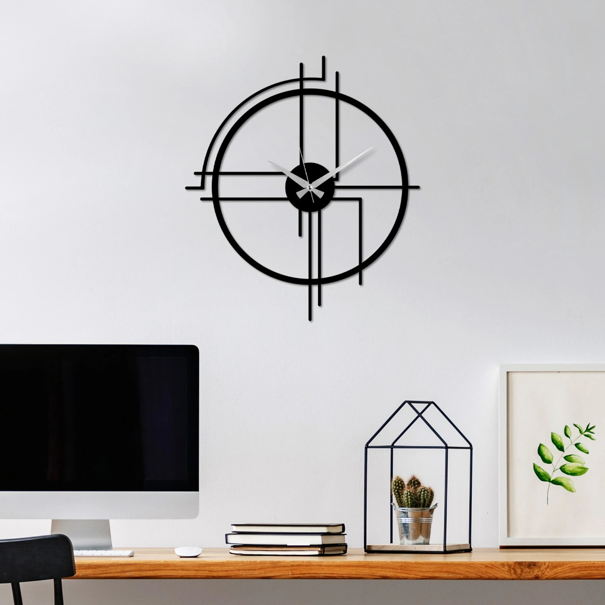 Orë muri dekorative prej metali Wallity, minimaliste, ngjyrë e zezë, 49x43cm