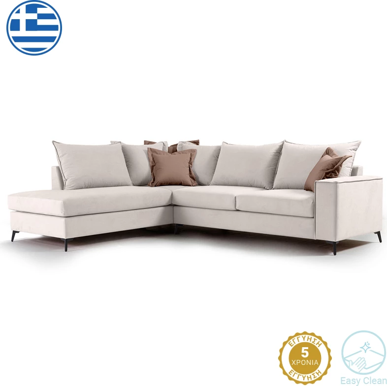 Divan qoshe Boston qoshe e djathtë, material krem-kafe, 290x235x95cm