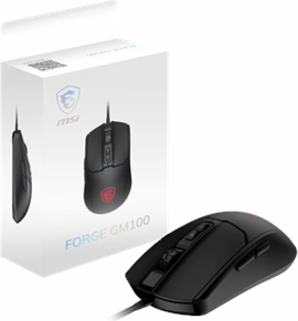 Maus gaming MSI Forge GM100, 6400 DPI, USB me kabllo 1.5 m, RGB, i djathtë, i zi
