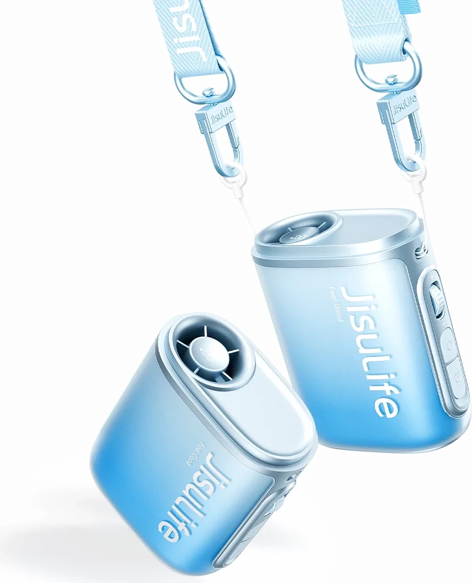 Ventilator mini për qafë Jisulife Neck Fan 5, 4500mAh, 3-në-1, USB-C, me litar, blu