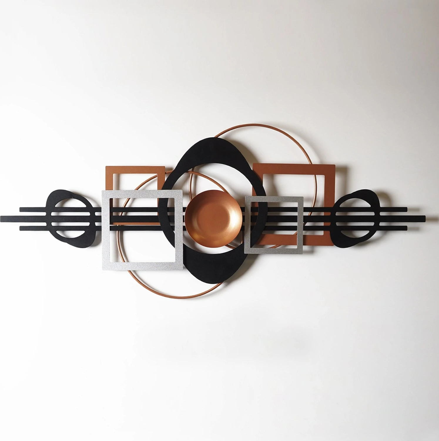 Aksesor dekorativ metalik për mur Wallity, APT754SGB, ngjyrë e zezë, argjendtë, bakri, 41x99cm