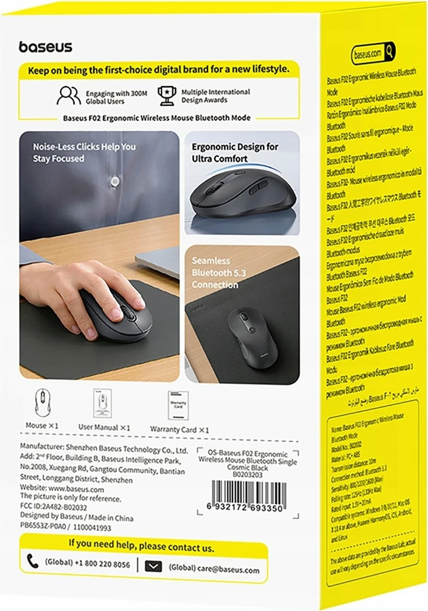 Maus wireless Baseus F02 Bluetooth 5.3, 1000-4000 DPI, 6 butona, i zi