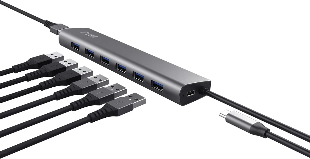 Hub USB Trust Halyx, 5000 Mbit/s, Silver