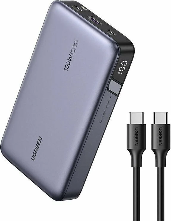 Powerbank Ugreen PB720 20000mAh 100W PD me display, Gri, me kabllo USB-C
