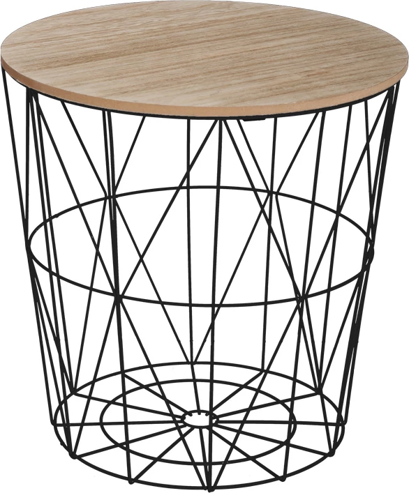 Tavolinë anësore Kumi, sipërfaqe tavoline MDF lisi dhe metal i zi D40x41cm