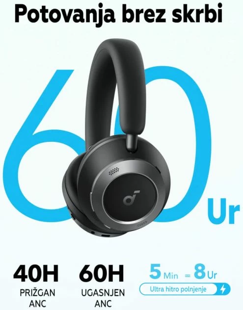 Kufje wireless Anker Soundcore Space One Pro A3062G11, ANC, Bluetooth 5.3, 40/60 orë, të zeza, me çantë