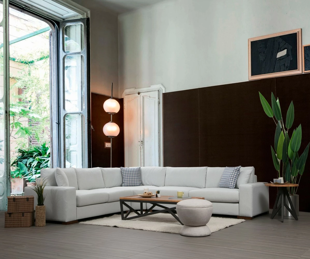 Këndare Atelier del Sofa, Loop 20, ngjyrë bezhë, këmbë druri arre, 282x322cm