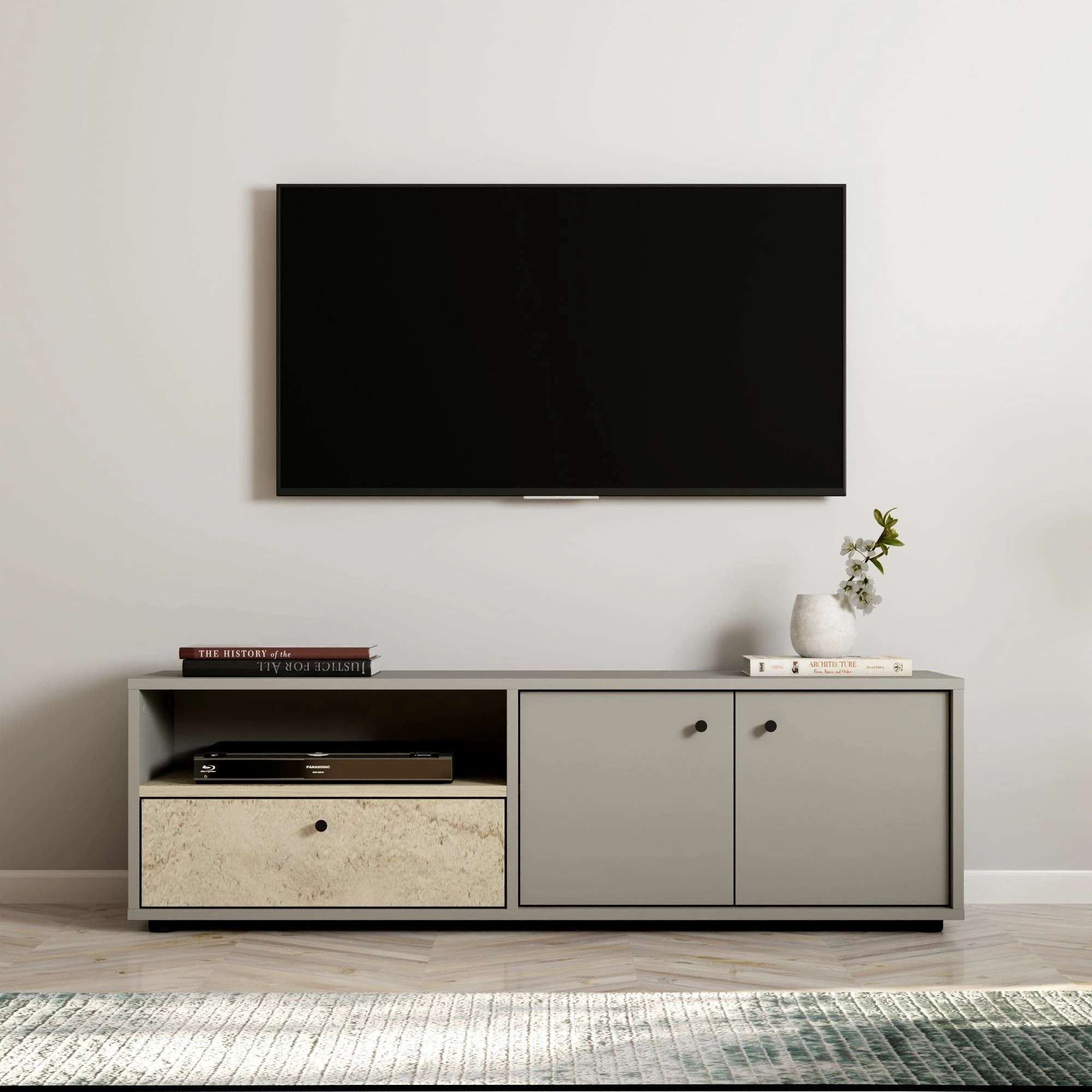 Komodë TV Skye Decor, gri, travertin