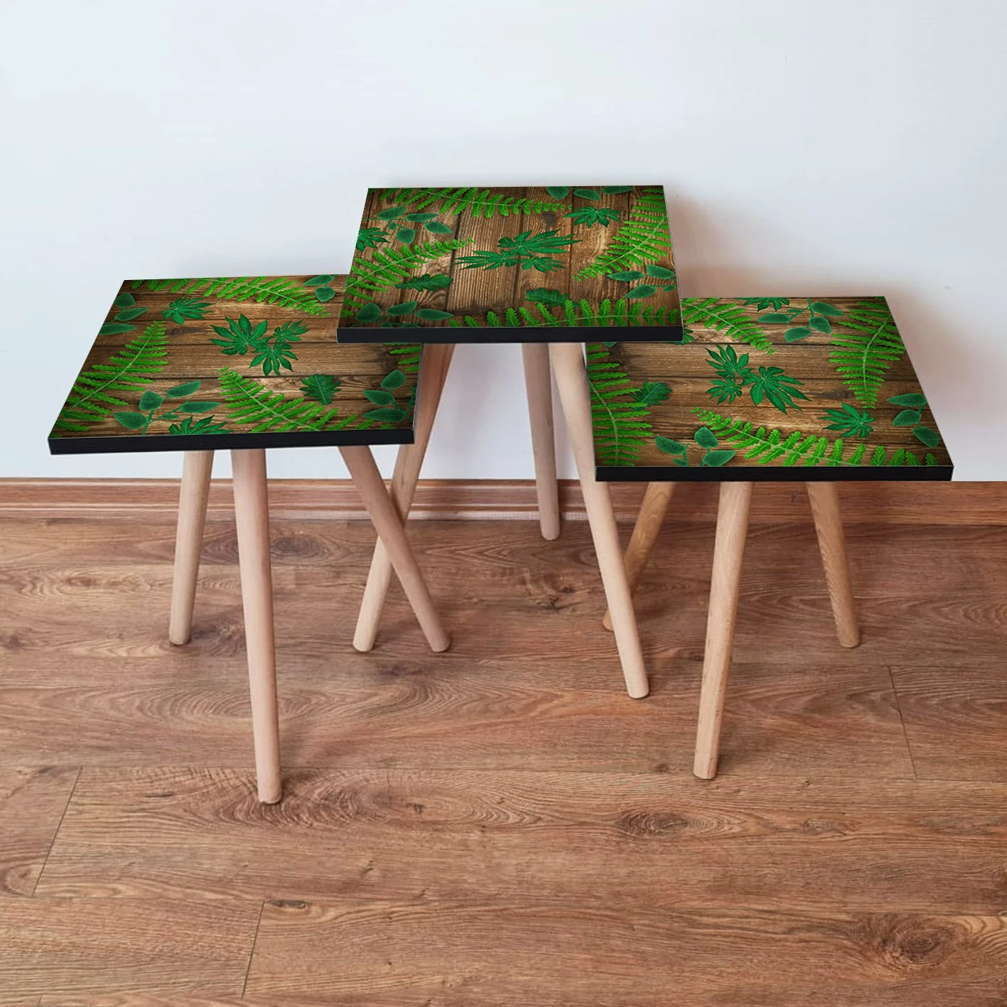 Set tavolinash të vendosshme (3 copë), Skye Decor, 3Shp14, ngjyrë e gjelbër-kafe