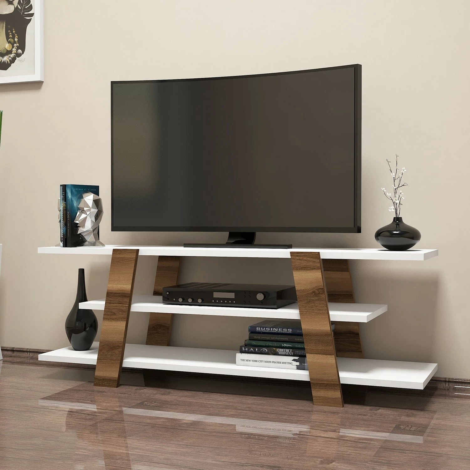 Komodë TV Hanah Home, ngjyrë arrë dhe e bardhë, Flower