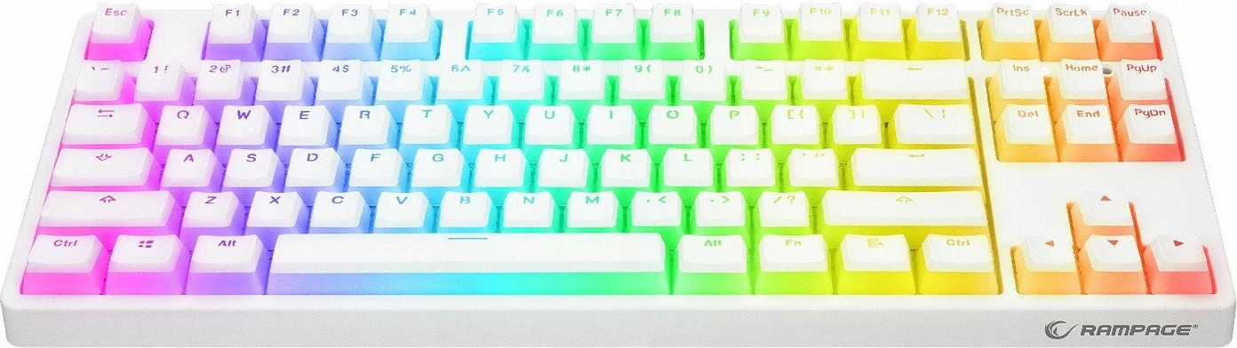 Tastierë mekanike gaming Rampage Ghost KB-R136, TKL 80%, Huano Red, RGB, USB-C me kabllo të shkëputshme, e bardhë, set me kabllo Type-C