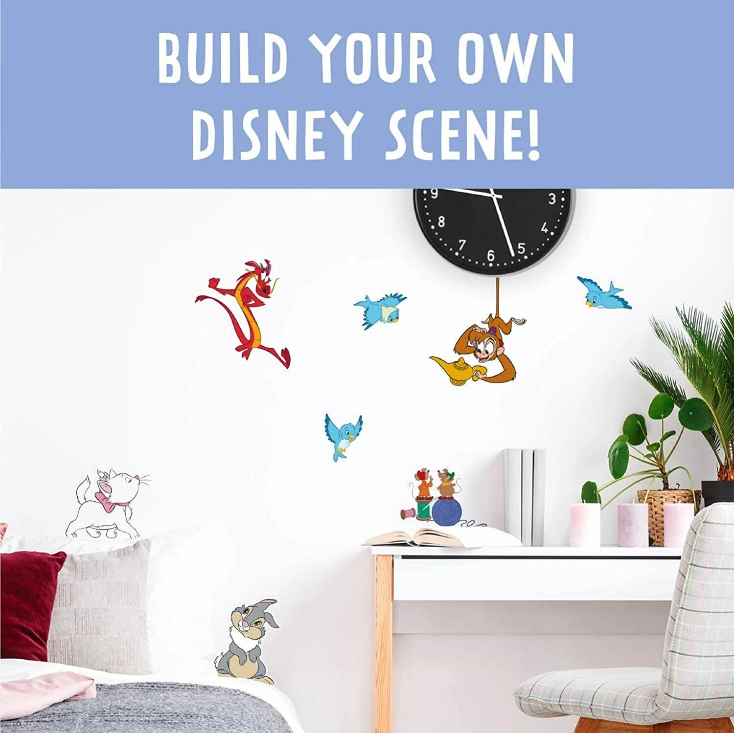 Stikerë muri Paladone Disney Classic Character Wall Decals, vinil të heqshme e rezistente në ujë, mbi 20 copë, 6 fletë