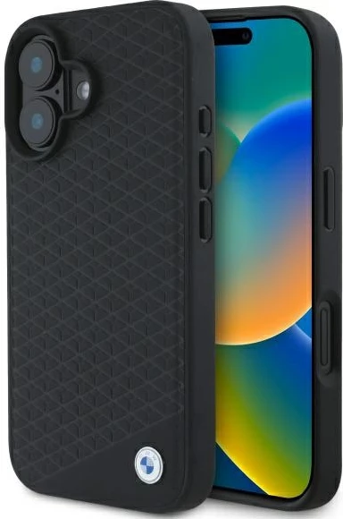 Mbështjellës BMW Sign Leather Diamond Metal Logo MagSafe për iPhone 16, i zi