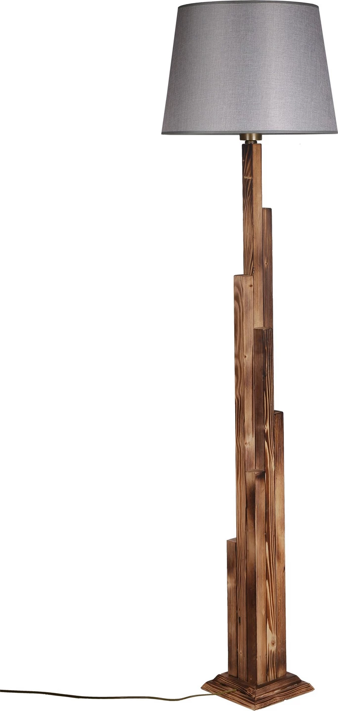 Llambë dyshemeje prej druri, trup kafe, abazhur gri, 165cm