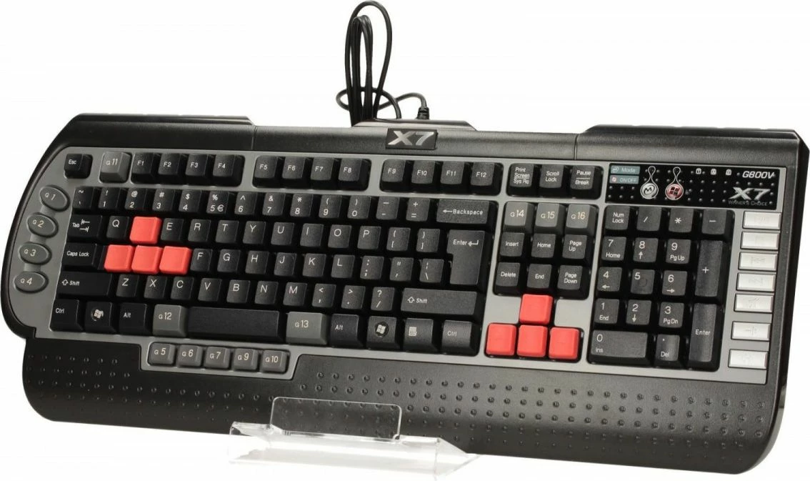 Tastierë gaming A4Tech X7 G800V USB me kabllo, full-size 100%, membranë, layout US, me mbështetëse dore, e zezë/argjendtë