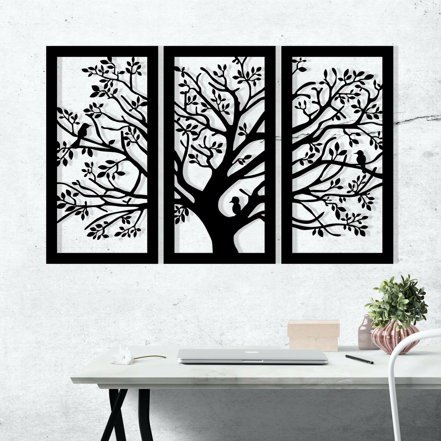 Aksesor dekorativ metalik për mur, Wallity Arbol, i zi, M124, 103x65cm