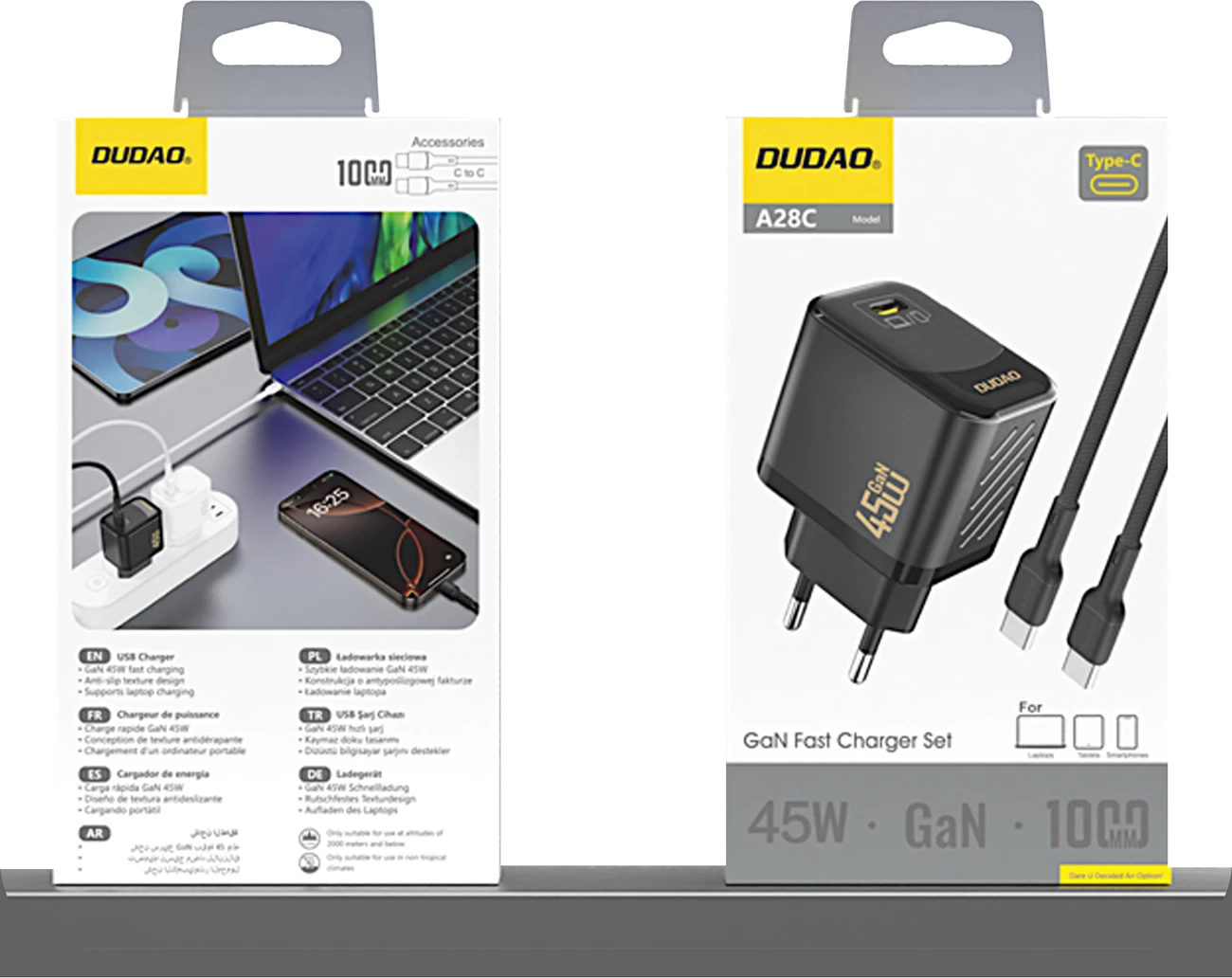 Karikues muri Dudao A28C, GaN, 45W, me kabllo USB-C, i zi
