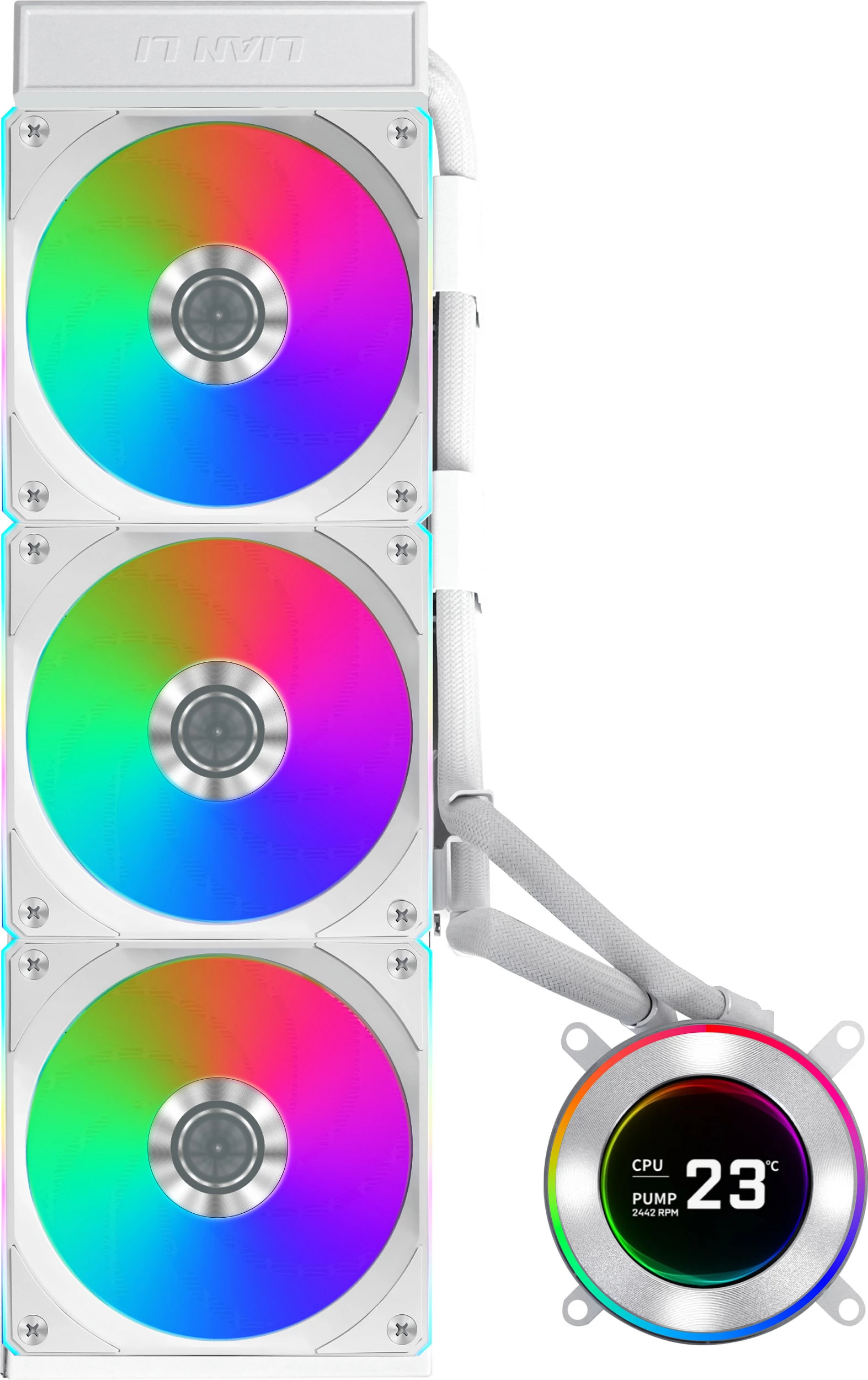 Ftohës uji AiO për CPU Lian Li HYDROSHIFT II LCD-C 360CL, 360mm, LCD, RGB, i bardhë