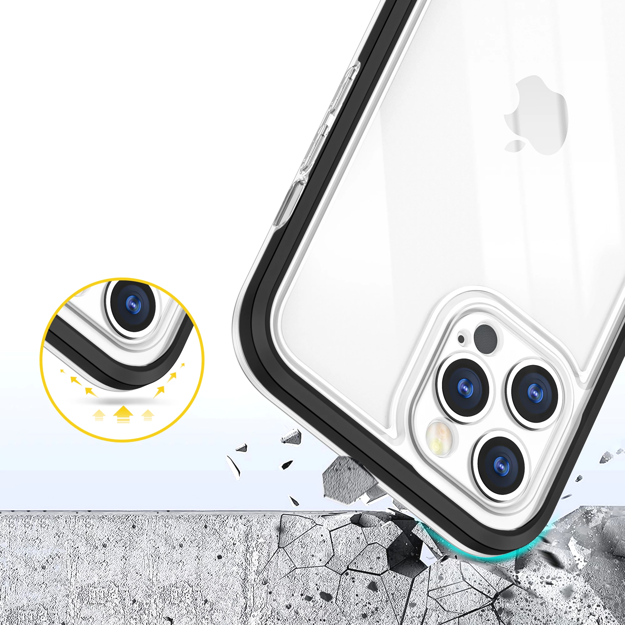 Mbështjellës Hurtel Hybrid Armor Clear 3in1 për iPhone 12 Pro Max, i tejdukshëm me kornizë të zezë