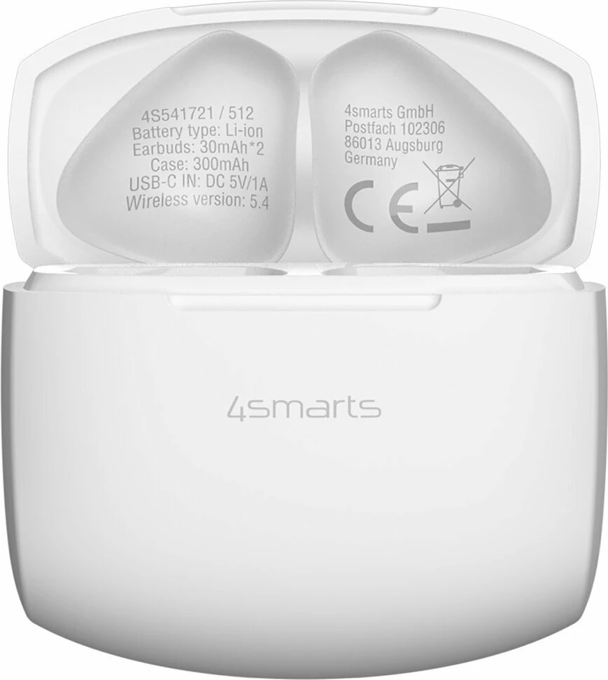 Kufje wireless 4smarts SkyBuds Air Bluetooth 5.4 me ENC dhe kuti karikimi, të bardha