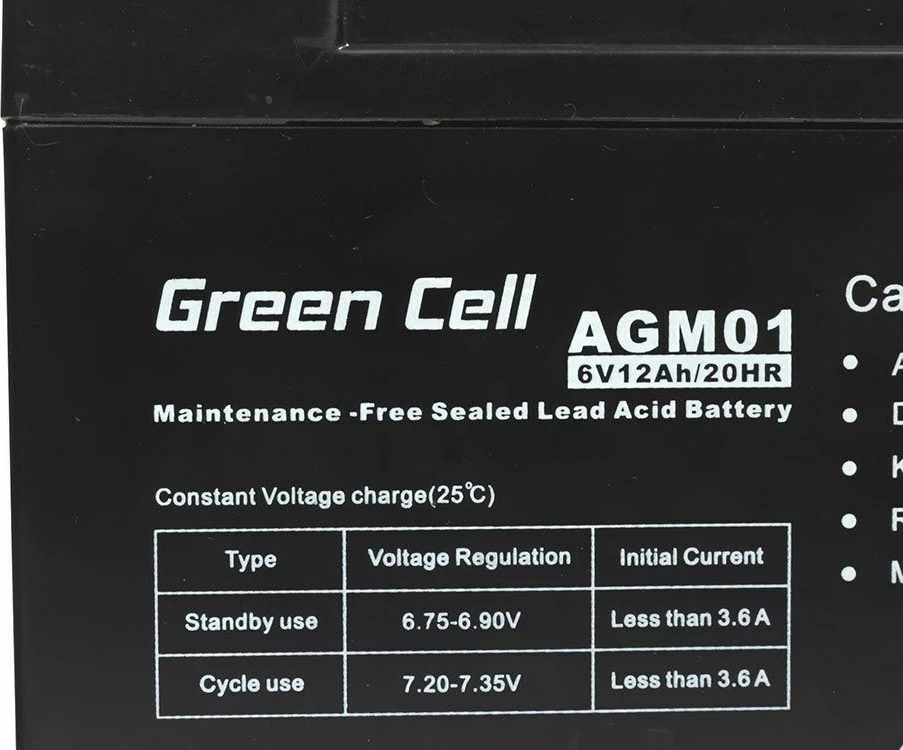 Bateri Green Cell AMG,  6V, 12Ah, e zezë 
