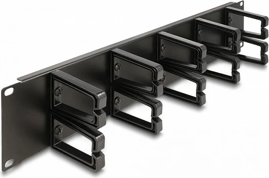 Panel menaxhimi kabllosh DeLOCK 19" 2U me 10 grepë plastike, i zi