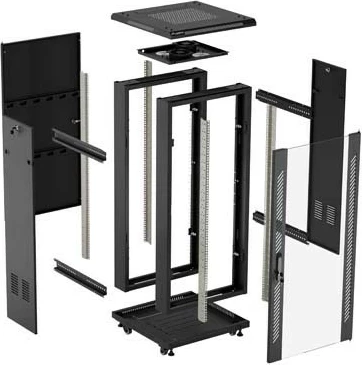 Kabinet rack LANBERG 19" 18U 600x600, me derë xhami, i zi