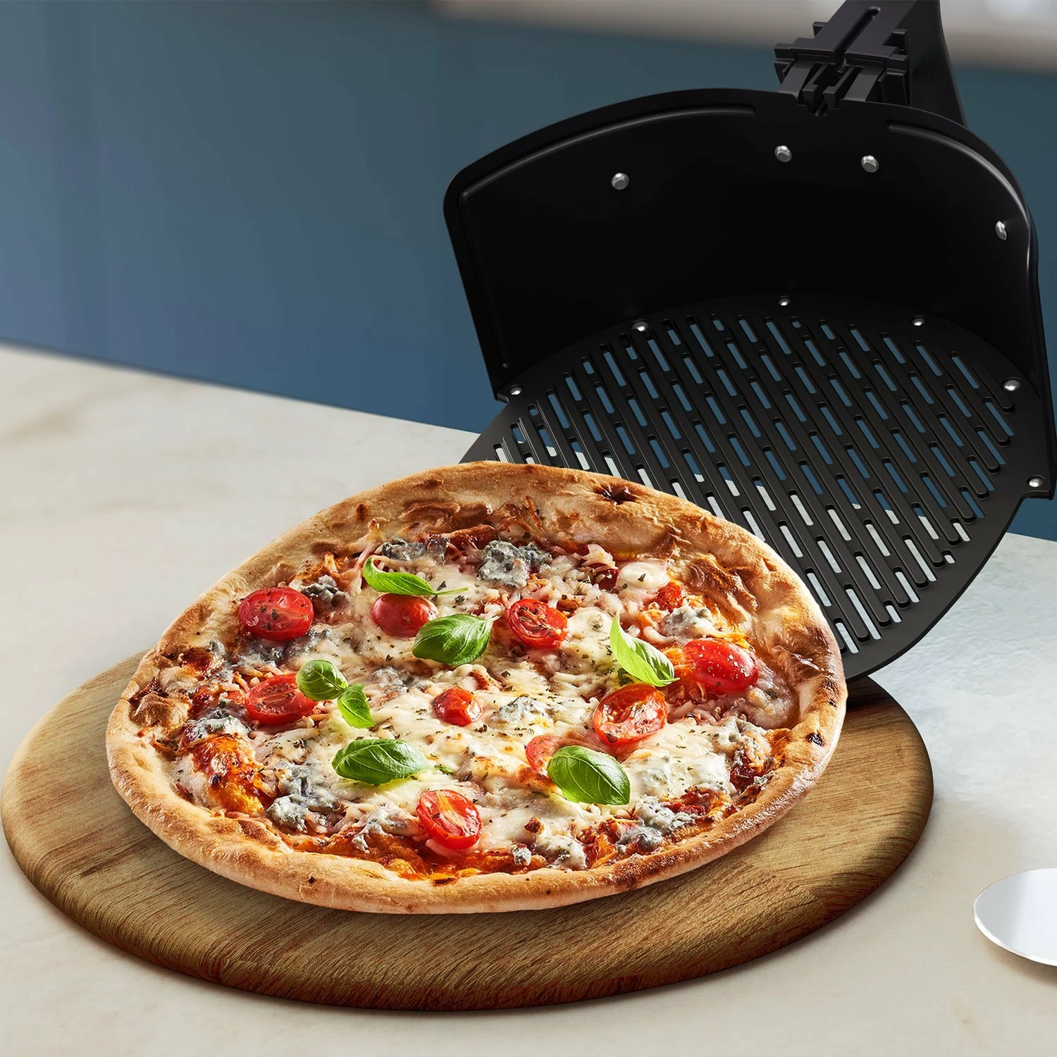 Set pllakë grill dhe pica Philips HD9963/00, për air fryer, jo-ngjitëse, e përshtatshme për lavastovilje, e zezë